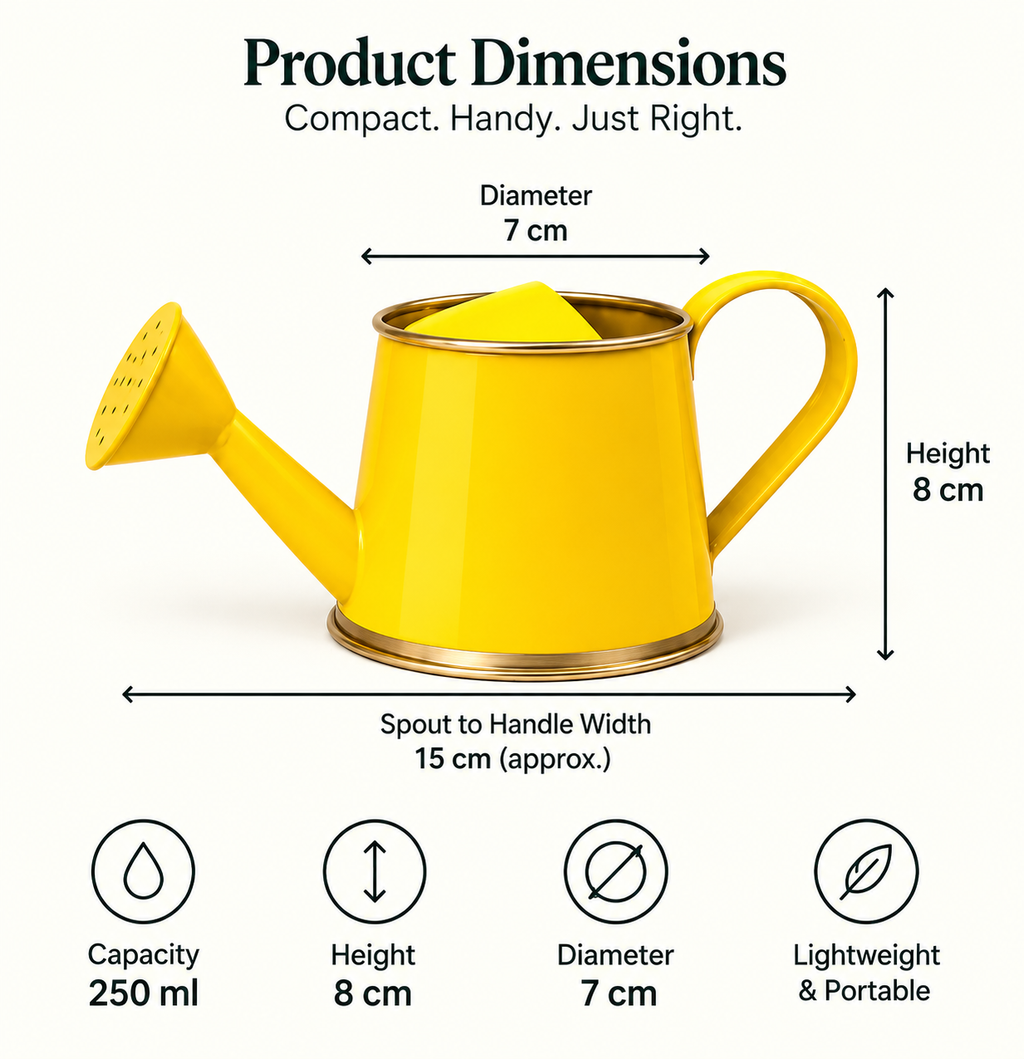 Mini Metal Garden Watering Can, 250 ml, Yellow